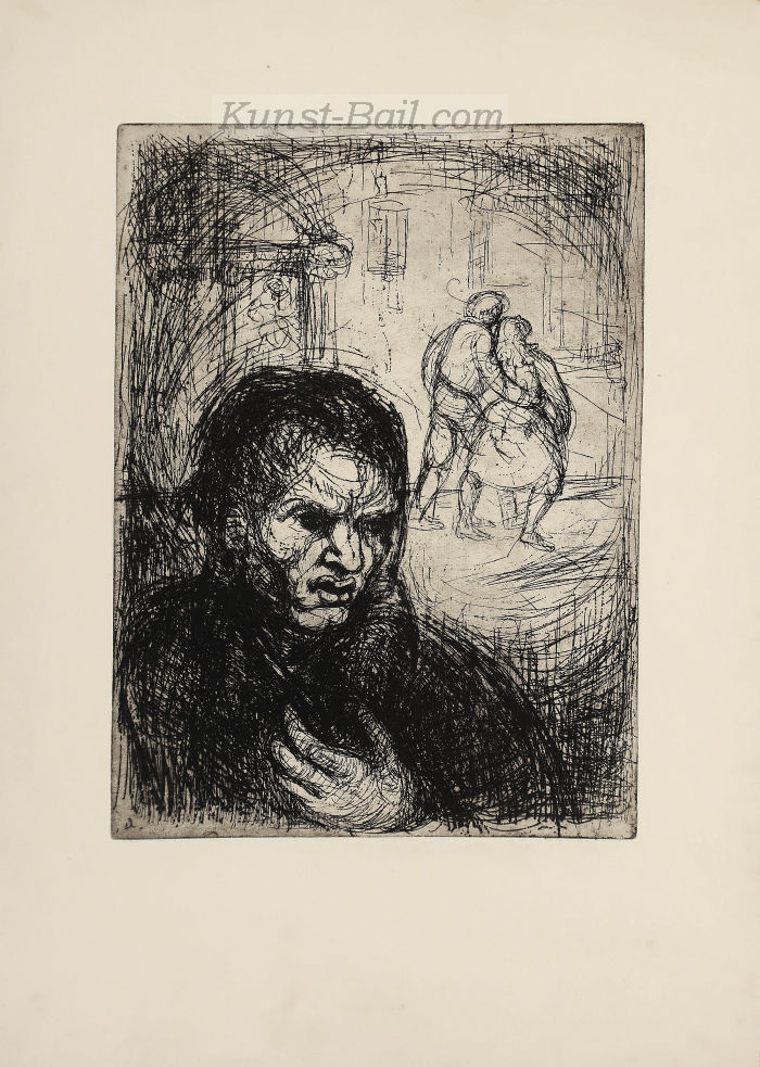 Helmut Lang, Belauschtes Paar, Radierung, nicht signiert, 1947/48
