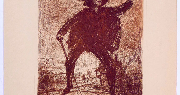 Helmut Lang, Ulenspiegel, Röthel-Radierung, nicht signiert, 1947/48