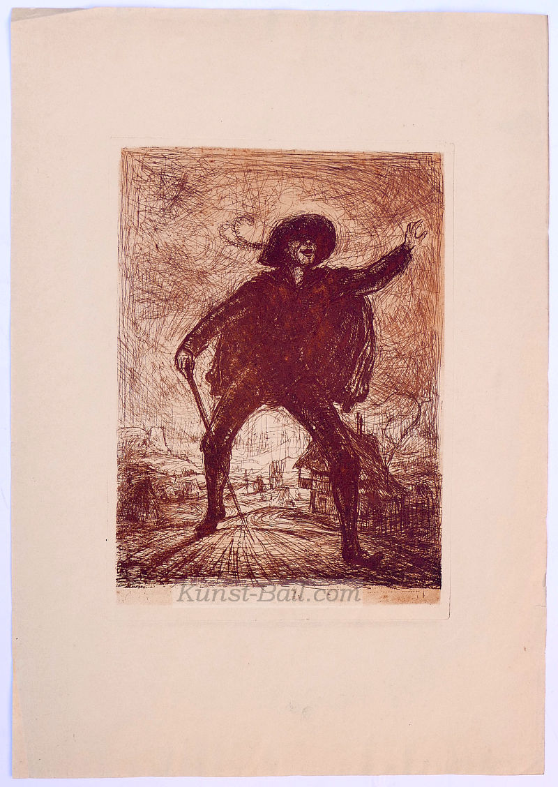 Helmut Lang, Ulenspiegel, Röthel-Radierung, nicht signiert, 1947/48