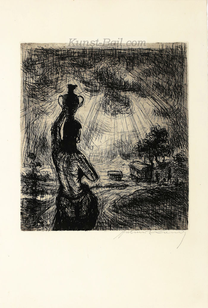 Helmut Lang, Zigeunerlager, Radierung, signiert, 1947/48-image