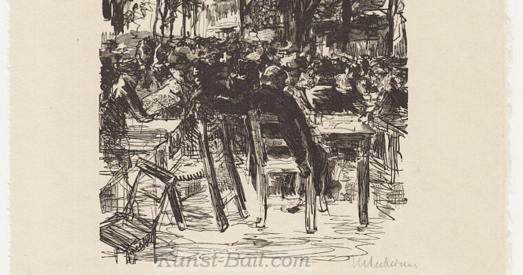 Max Liebermann, Biergarten, Holzschnitt, signiert, 1911