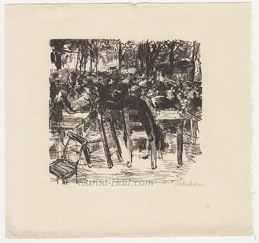 Max Liebermann, Biergarten, Holzschnitt, signiert, 1911-image