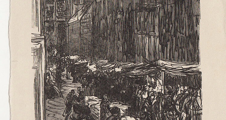 Max Liebermann, Judengasse in Amsterdam, Holzschnitt, signiert, 1922