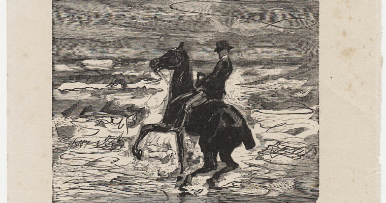 Max Liebermann, Reiter am Strand, Holzschnitt, signiert, 1922