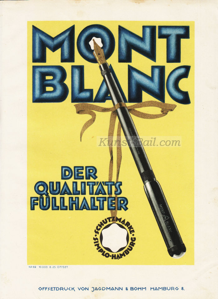 Werbegraphik: Mont Blanc, der Qualitäts Füllhalter, Kleinplakat, goldgehöht, 1926-image