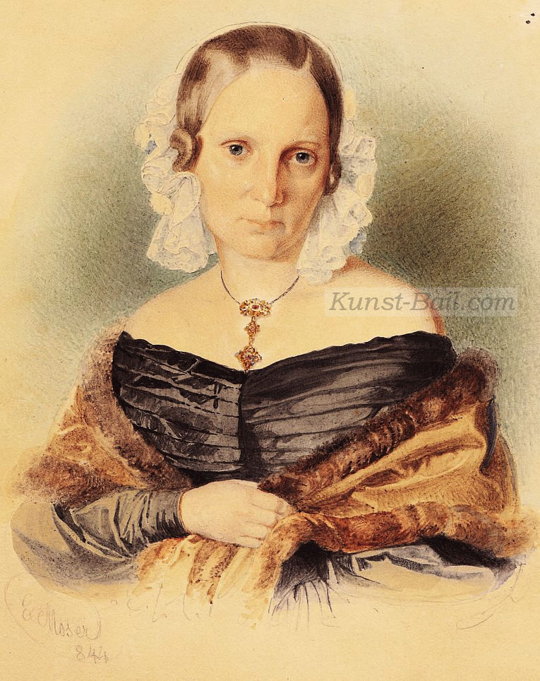 Ernst Christian Moser, Portrait einer Dame, Aquarell, signiert, 1844-image