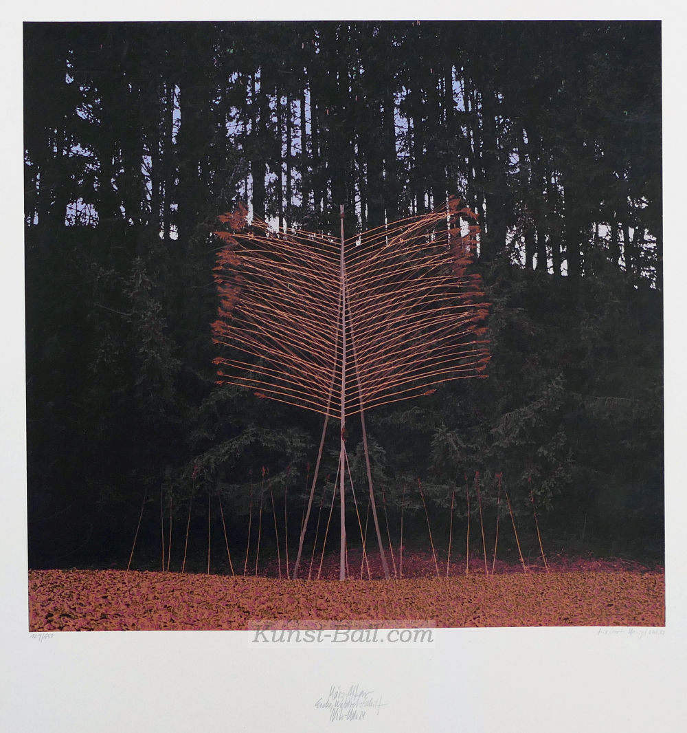 Nils Udo, März-Altar, Esche, Waldrebe, Schilf, Foto-Lithographie, signiert, betitelt, nummeriert, 1981, Widmung-image