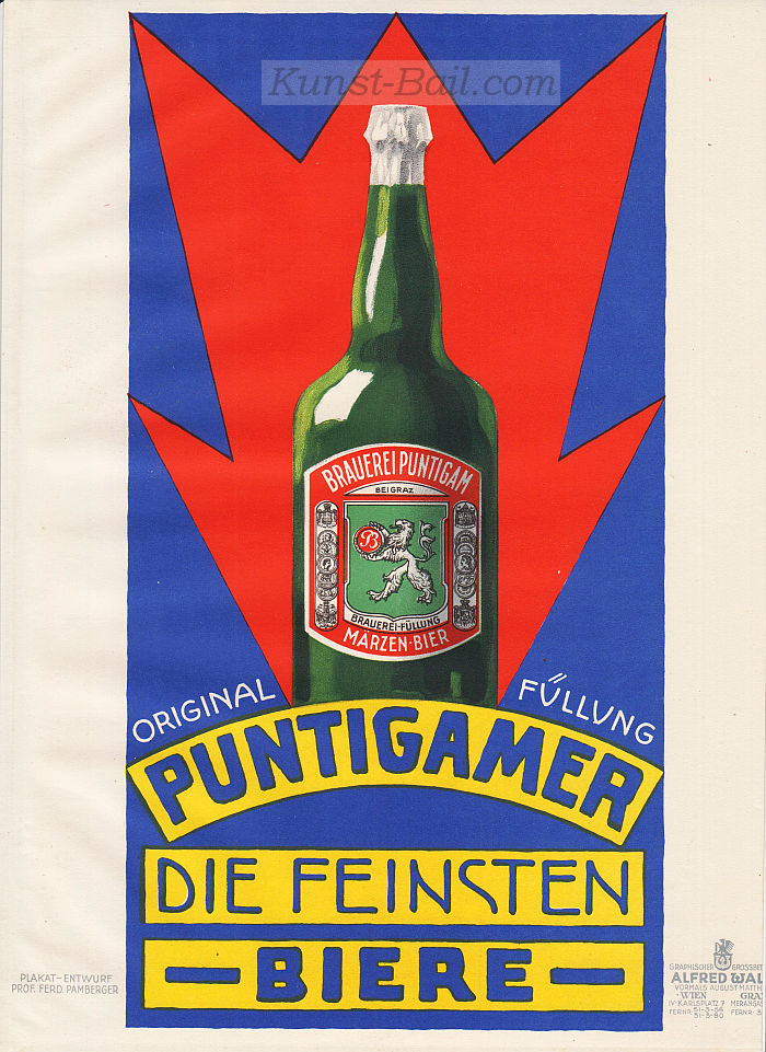 Werbegraphik: Puntigamer - Die feinsten Biere, Kleinplakat, Lithographie, 1924-image