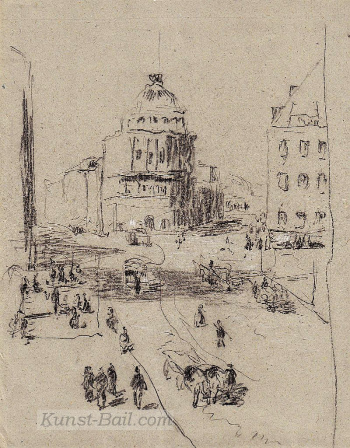 L. von Reitzenstein, Stachus, Kohle, nicht signiert, um 1920/30-image