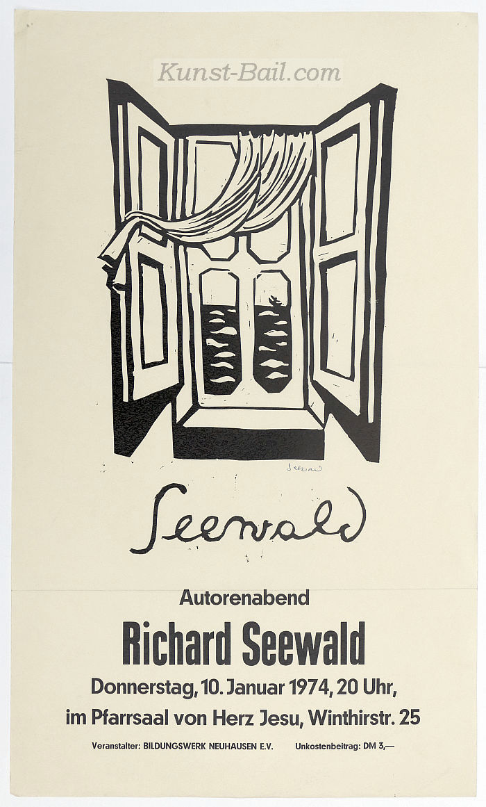 Richard Seewald, Autorenabend, Plakat mit Originalholzschnitt, signiert, 1974