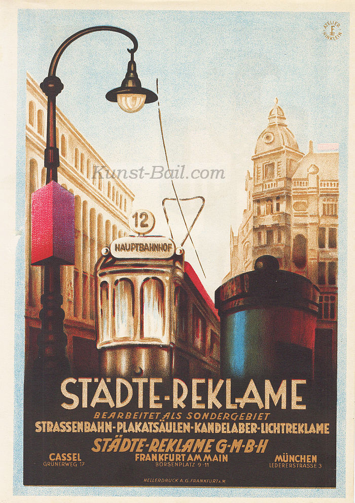Werbegraphik: Städte-Reklame, Heller Druck, Kleinplakat, Lithographie, beidseitig bedruckt, 1924-image