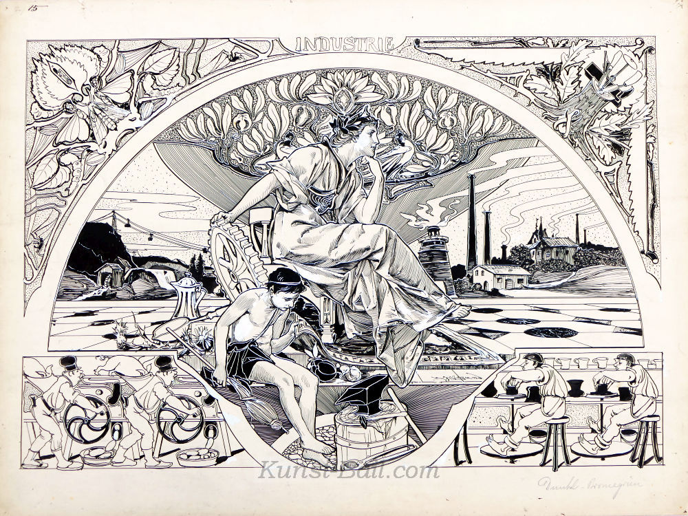 Martin Wiegand, allegorischer Entwurf (Industrie), Tusche, weissgehöht, signiert, um 1900 / 1910-image