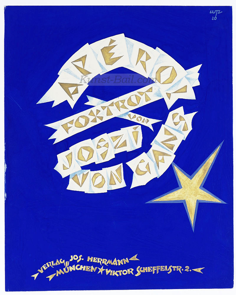 Ludwig Ehrenberger, Apero! Foxtrott von Joszi von Gans, Titelblattentwurf, Guache, goldgehöht, 1920-image