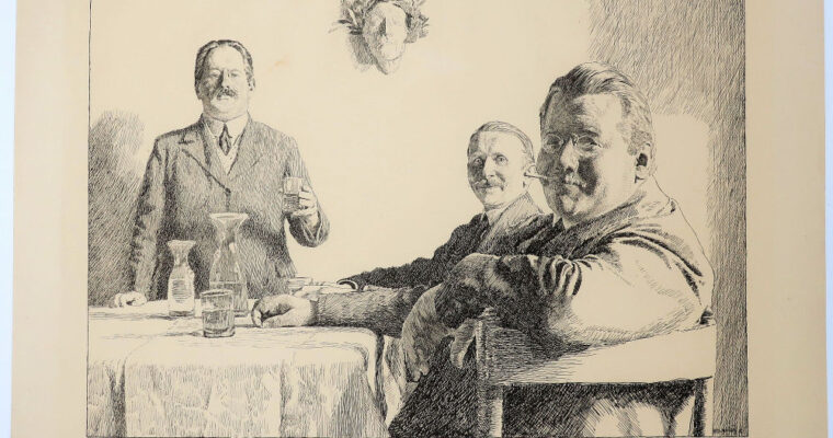 Otto Greiner, Die Deutschen in Rom, Federlithographie, signiert, datiert 1913, nummeriert