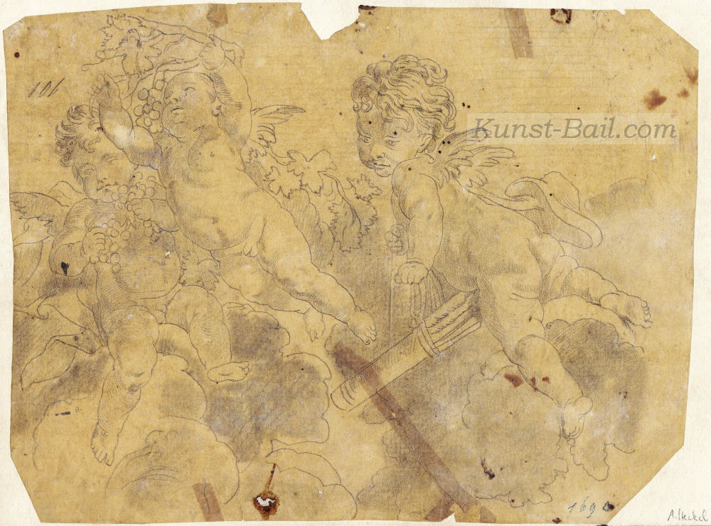 August von Heckel, 4 Blätter mit Putti, Bleistift auf Transparentpapier, nicht signiert, um 1860-image