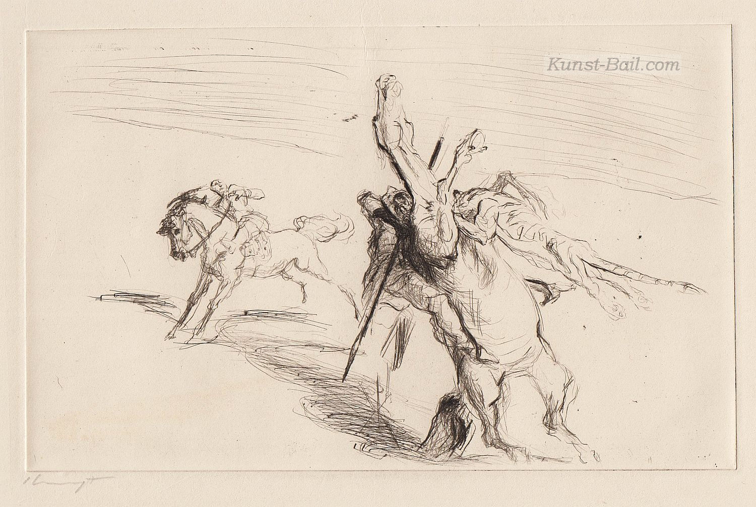 Max Slevogt, Angriff eines Panthers..., Radierung, signiert, um 1910-image