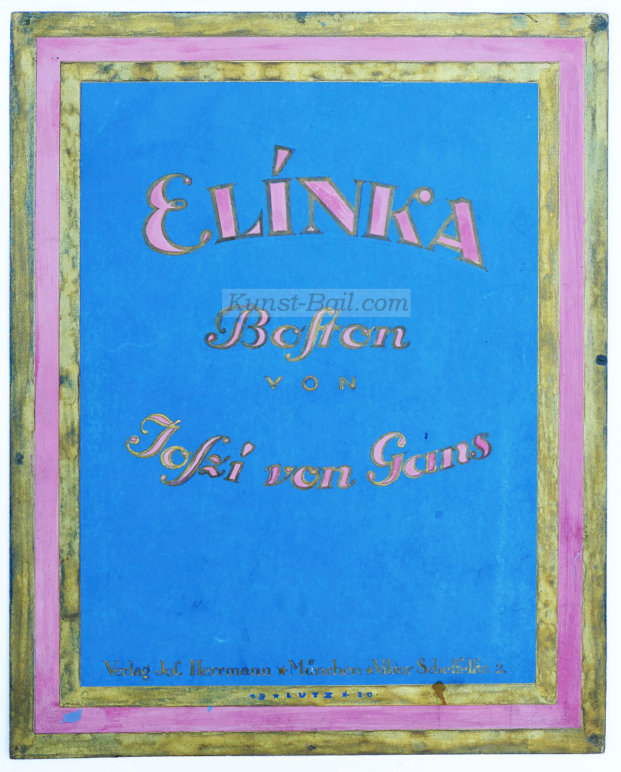 Ludwig Ehrenberger, Elinka, Boston von Joszi von Gans, Titelblattentwurf, Guache, goldgehöht, 1920-image