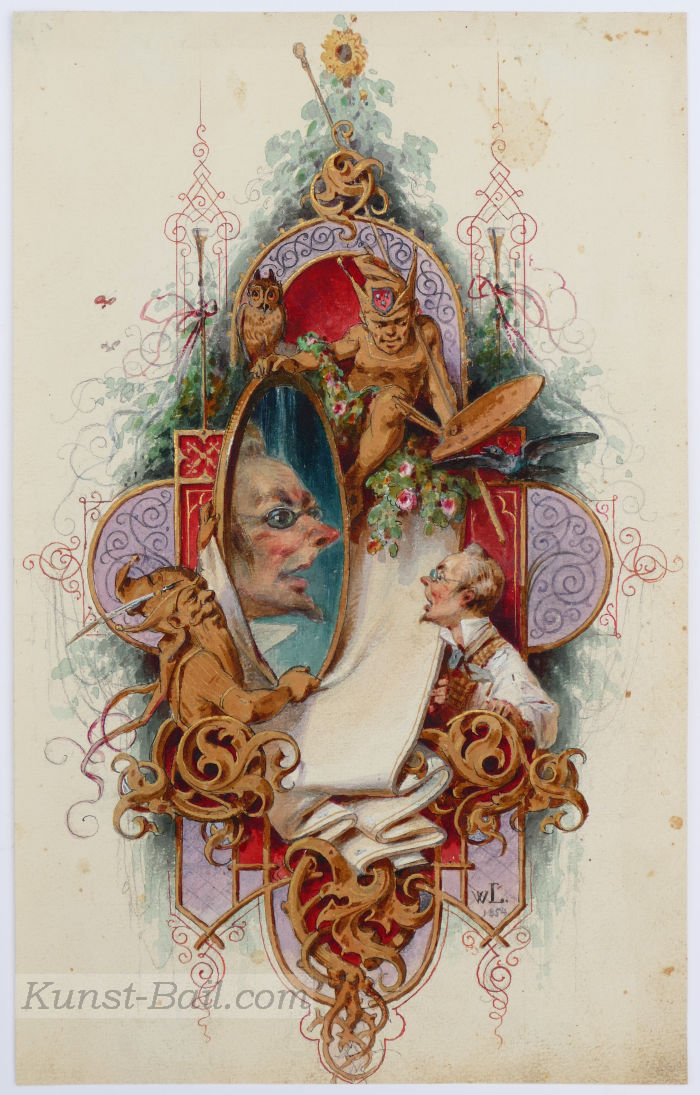 Unbekannter Künstler, Monogramm W.L., Märchenillustration/Karikatur, Aquarell, 1854-image
