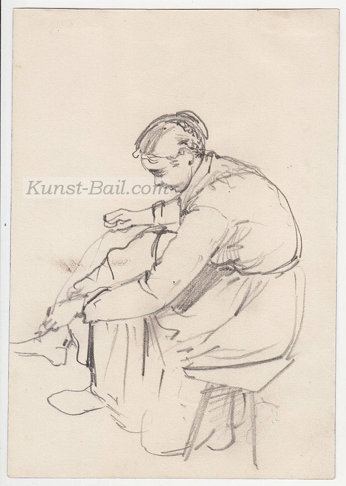 Josef Büche, 5 Skizzenblätter (davon 3 mit weiteren Skizzen verso), meist Frauendarstellungen, Bleistift, um 1890-image