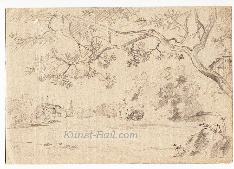 Josef Büche, 2 Skizzenblätter, Ansicht einer Burg und eines Schlosses, Bleistift, um 1890-image