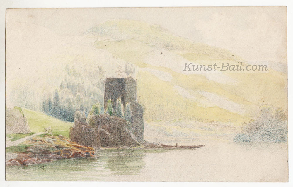 Josef Büche, 2 Skizzenblätter (davon 1 mit weiterer Skizze verso), Bleistift/Kohle, aquarelliert, um 1890-image