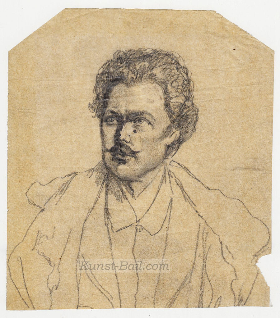 Josef Büche, Portrait eine Mannes, Bleistift auf transparentem Pergament, um 1890-image