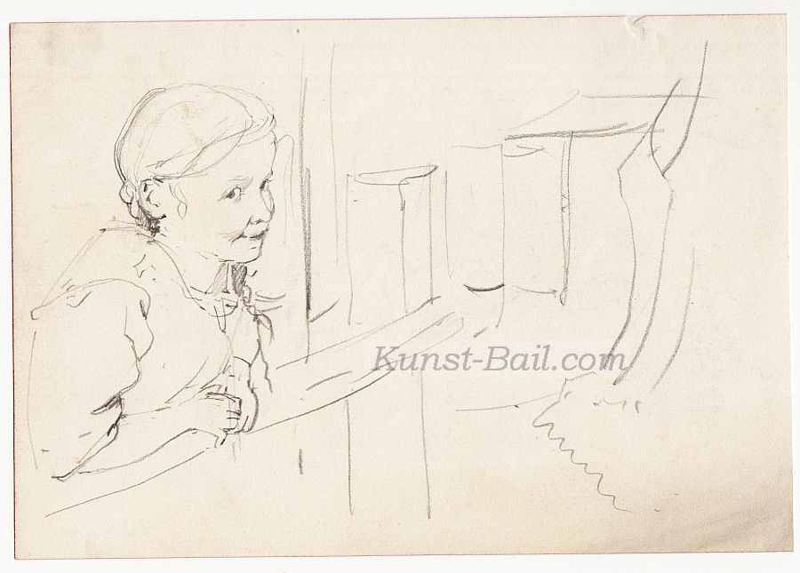 Josef Büche, 2 Skizzenblätter (beide mit weiteren Skizzen verso), Kinderstudien, Bleistift auf Papier, um 1890-image