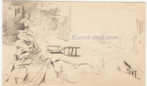 Josef Büche, Denkmal für Oscar von Redwitz, Bleistift auf Papier, bezeichnet, datiert 1892-image