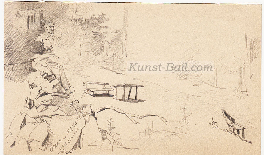 Josef Büche, Denkmal für Oscar von Redwitz, Bleistift auf Papier, bezeichnet, datiert 1892-image