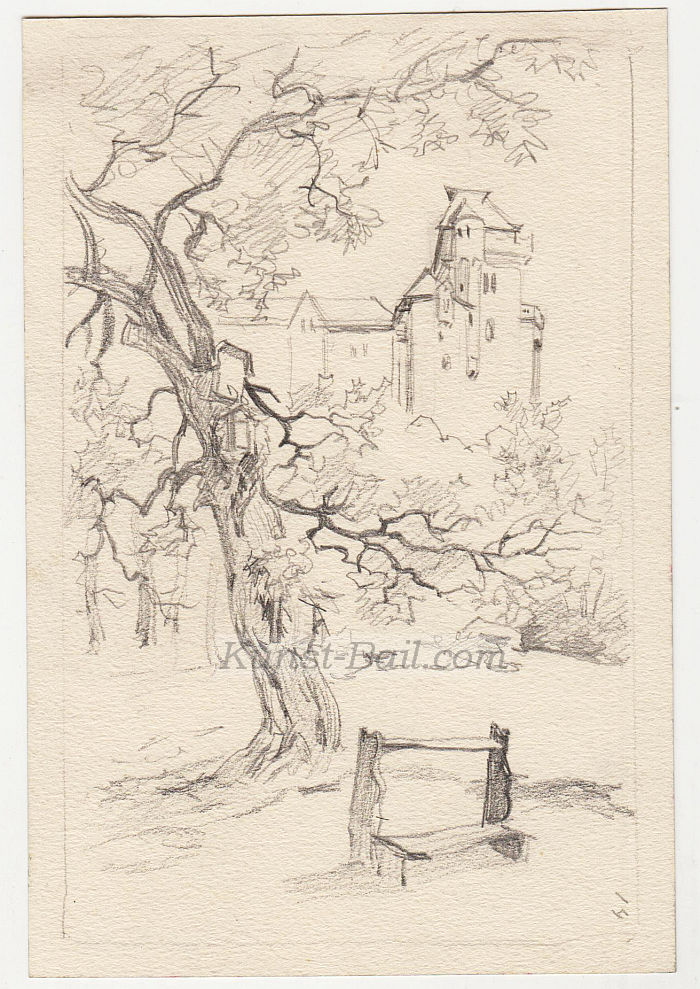 Josef Büche, 2 Skizzenblätter, Burgansichten, um 1890-image