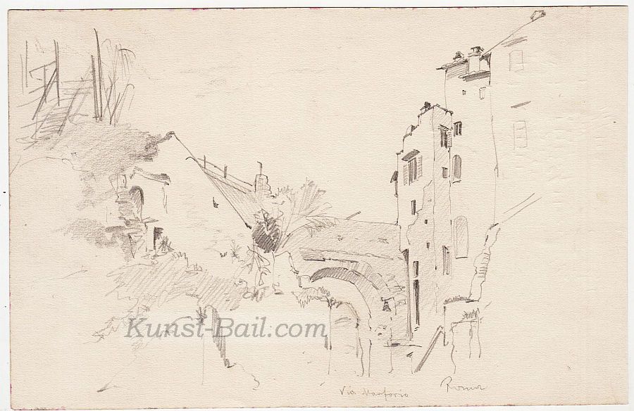Josef Büche, Roma - Via Marforia, rückseitig Skizze eines (römischen?) Ofens, Bleistift, um 1890-image