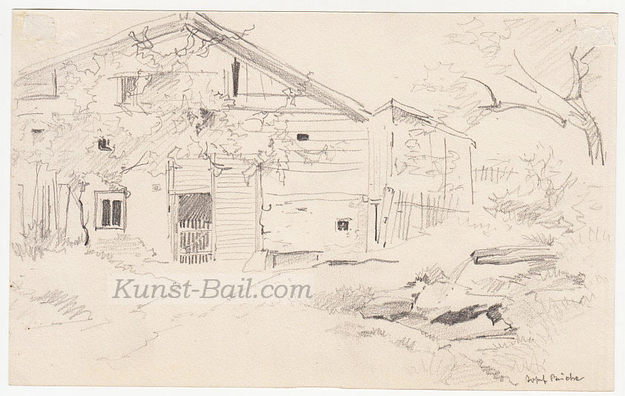 Josef Büche, 21 Skizzenblätter (davon 4 mit weiteren Skizzen verso), Bergbauernhöfe ect., Bleistift, Südtirol um 1890-image
