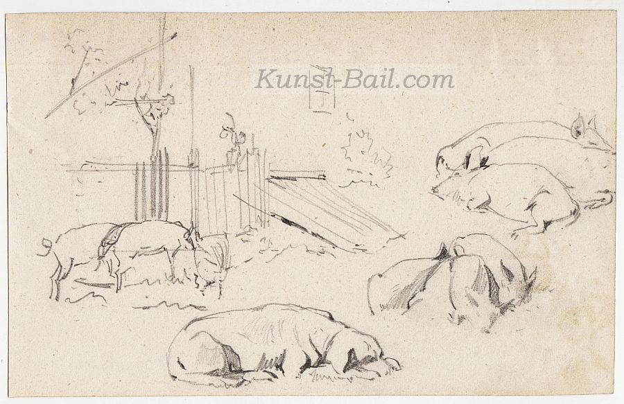 Josef Büche, 5 Skizzenblätter (davon 1 mit weiterer Skizze verso), Bleistift, um 1890-image