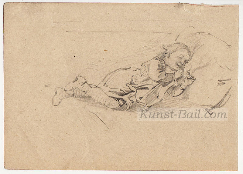 Josef Büche, schlafendes Kind, Bleistift auf Papier, um 1890-image