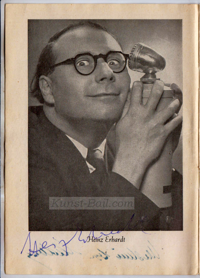 Heinz Erhardt, Autogramm auf Portraitfoto, München 1952-image