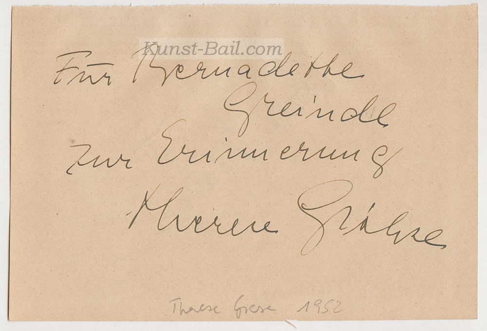 Therese Giehse, Autogramm auf Albumseite, München 1952-image