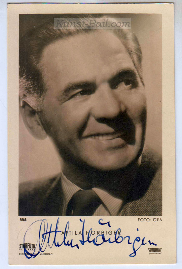 Attila Hörbiger, Autogramm auf Bildpostkarte, 1953-image