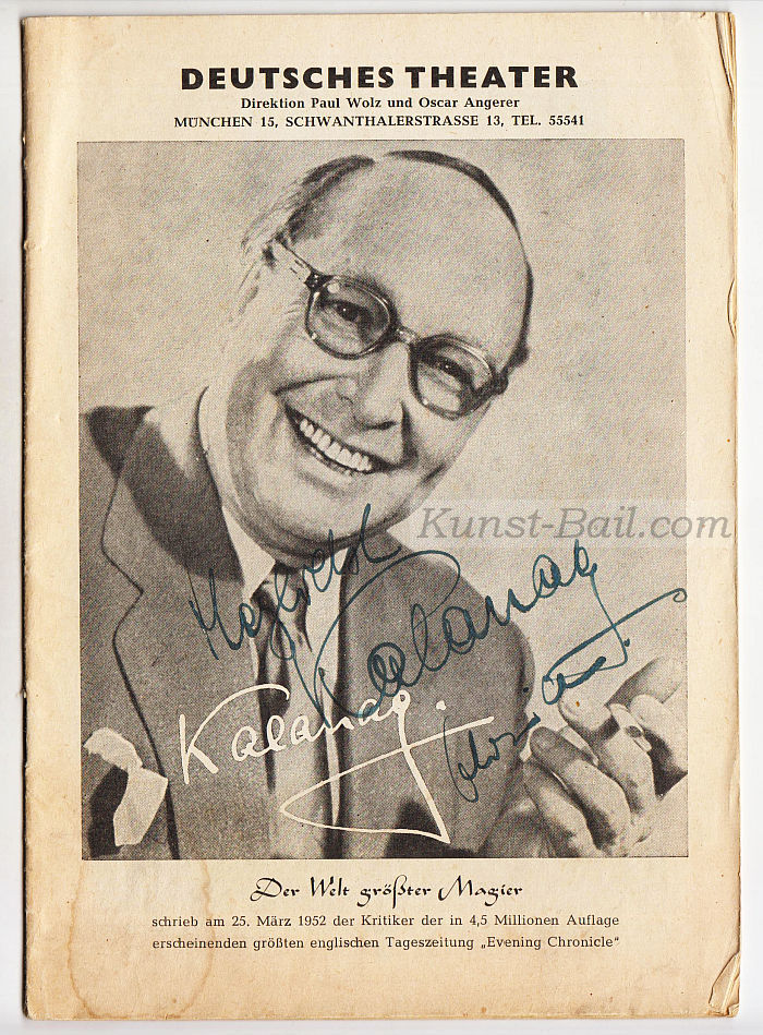 Kalanag ("Der Welt größter Magier"), Autogramm auf Programmheft, 1952-image