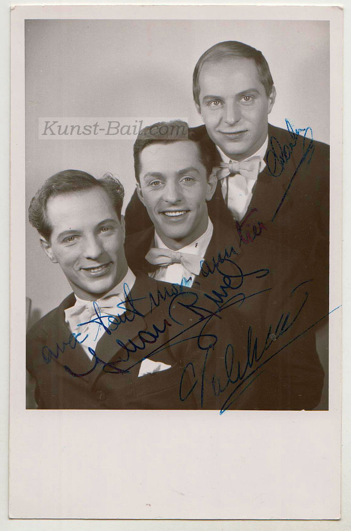 Charlie Rivel, Juan Rivel und Valentino Rivel, Autogramme auf Fotopostkarte, 1952-image