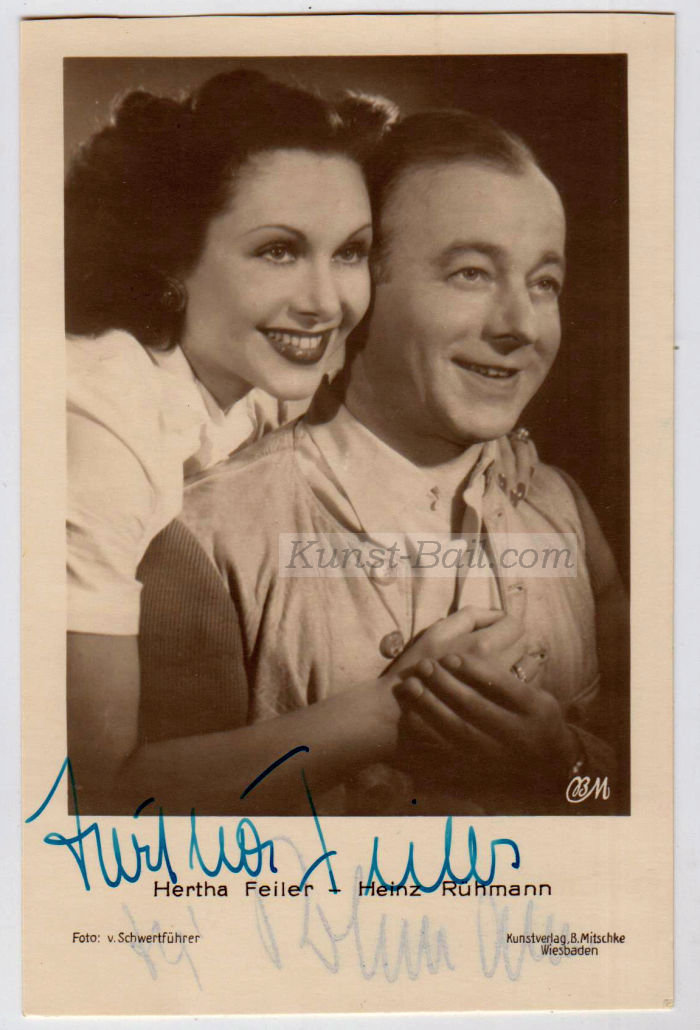 Hertha Feiler & Heinz Rühmann, Autogramme auf Bildpostkarte, 1954-image