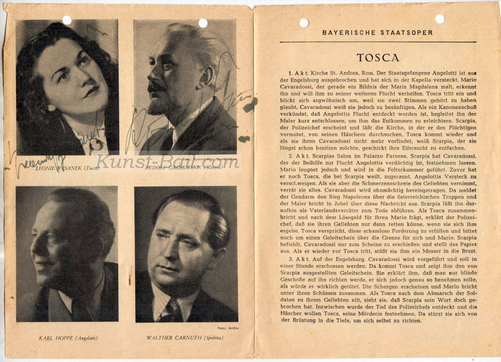 Leonie Rysanek & Rudolf Großmann, Autogramme auf Theaterzettel "Tosca", 1952-image