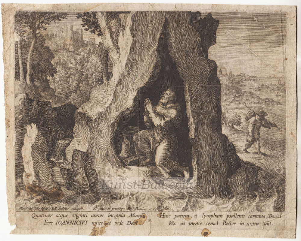 Johann Sadeler nach Maerten de Vos, der Heilige Johannicius von Bithynirn als Einsiedler, Kupferstich, um 1580-image