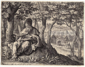 Raphael Sadeler nach Marten de Vos, St. Disibod mit seinen drei Gefährten, Kupferstich, 1594-image