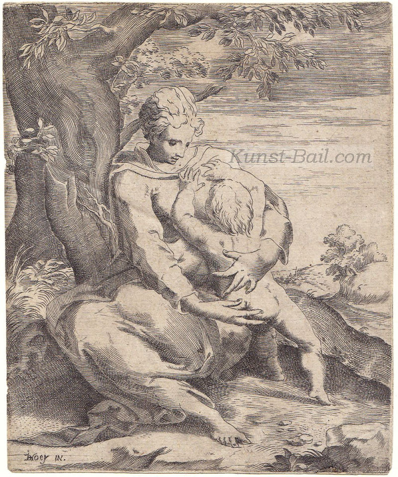 Jan Dammeszoon de Hoey, Mutter mit Kind, Kupferstich, um 1600-image