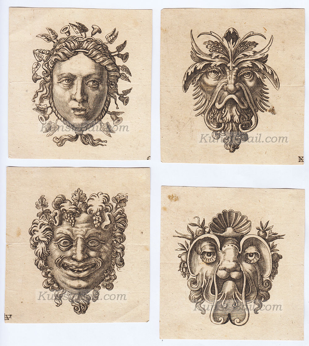 Groteske Masken, nach Frans Huys / Cornelis Floris de Vrient II., 4 Kupferstiche, um 1600-image
