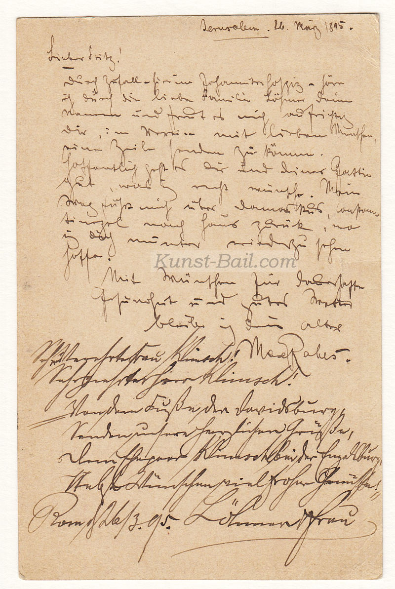 Max Friedrich Ferdinand Rabes, eh. Postkarte, Jerusalem 1895-image