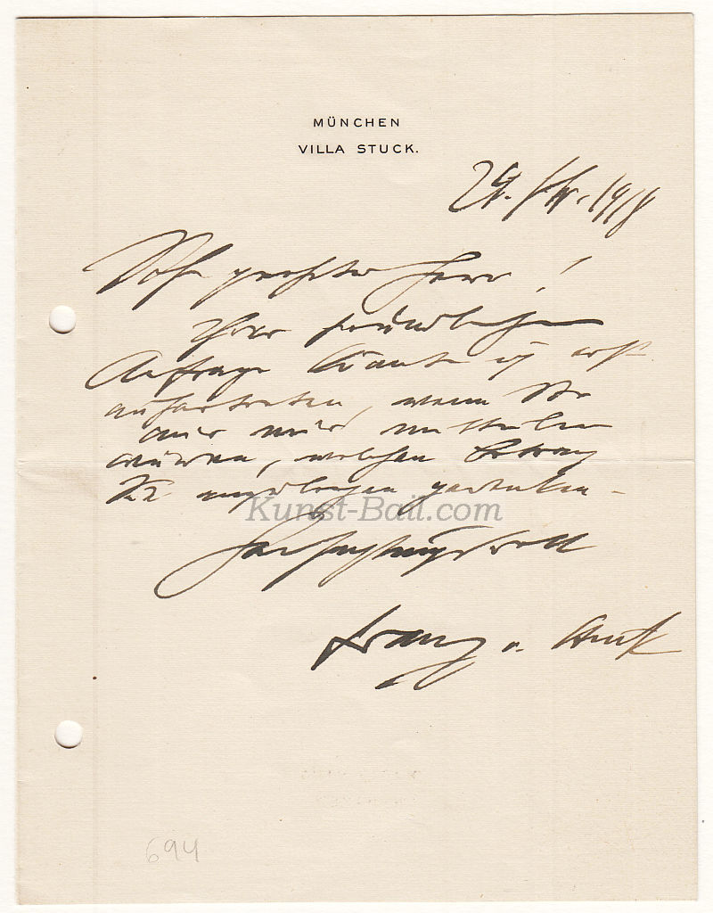 Franz von Stuck, eh. Brief mit Unterschrift, München 1918-image