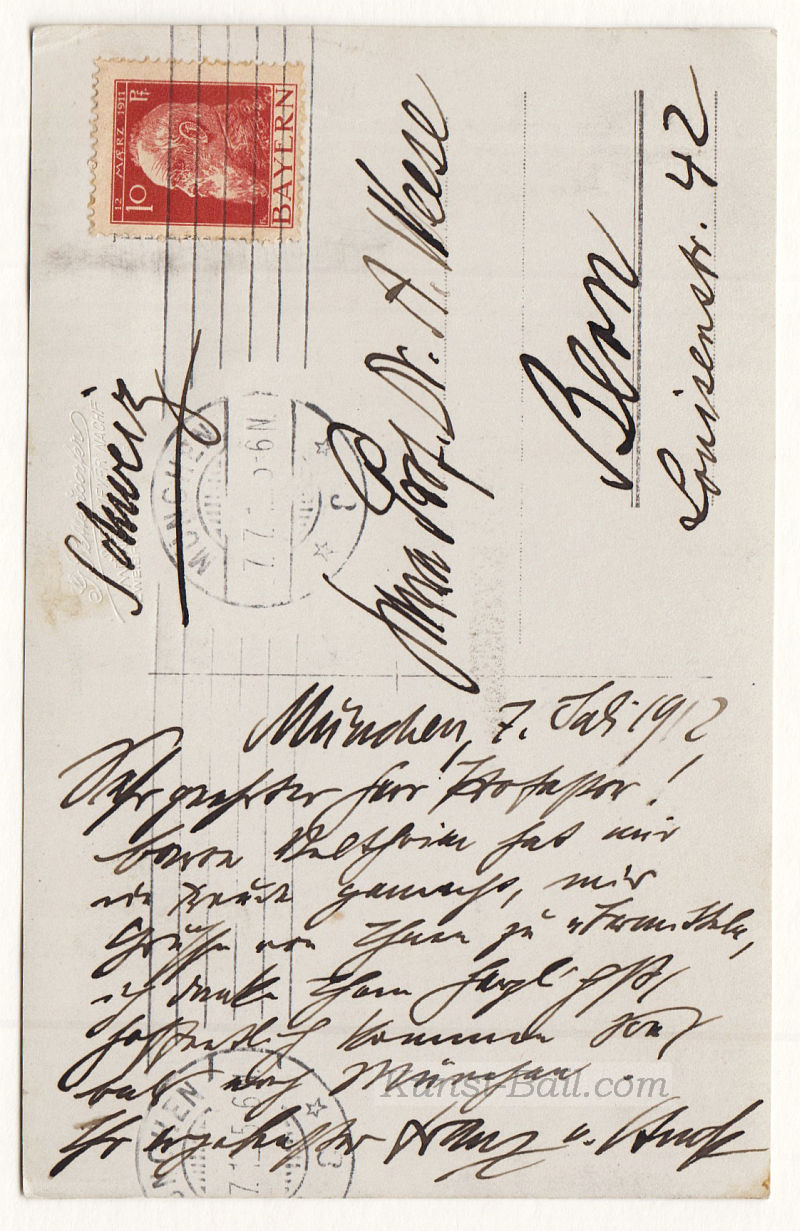 Franz von Stuck, eh. Bild-Postkarte, München 1912-image