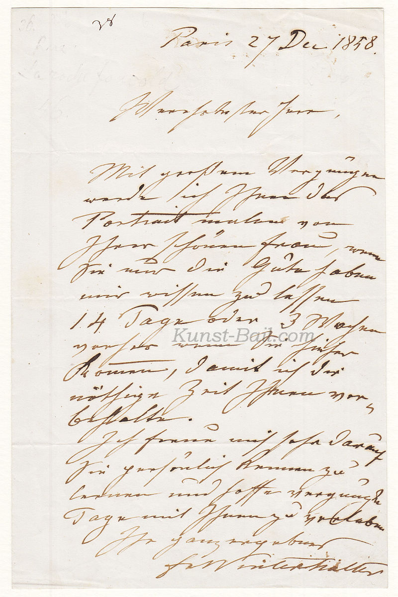 Franz Xaver Winterhalter, eh. Brief mit Unterschrift, Paris 1858-image
