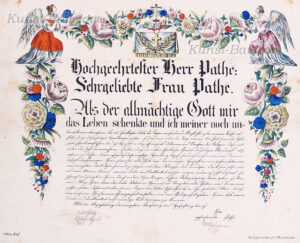 Patenbrief, handkolorierte Lithographie, Neu Ruppin 1855-image